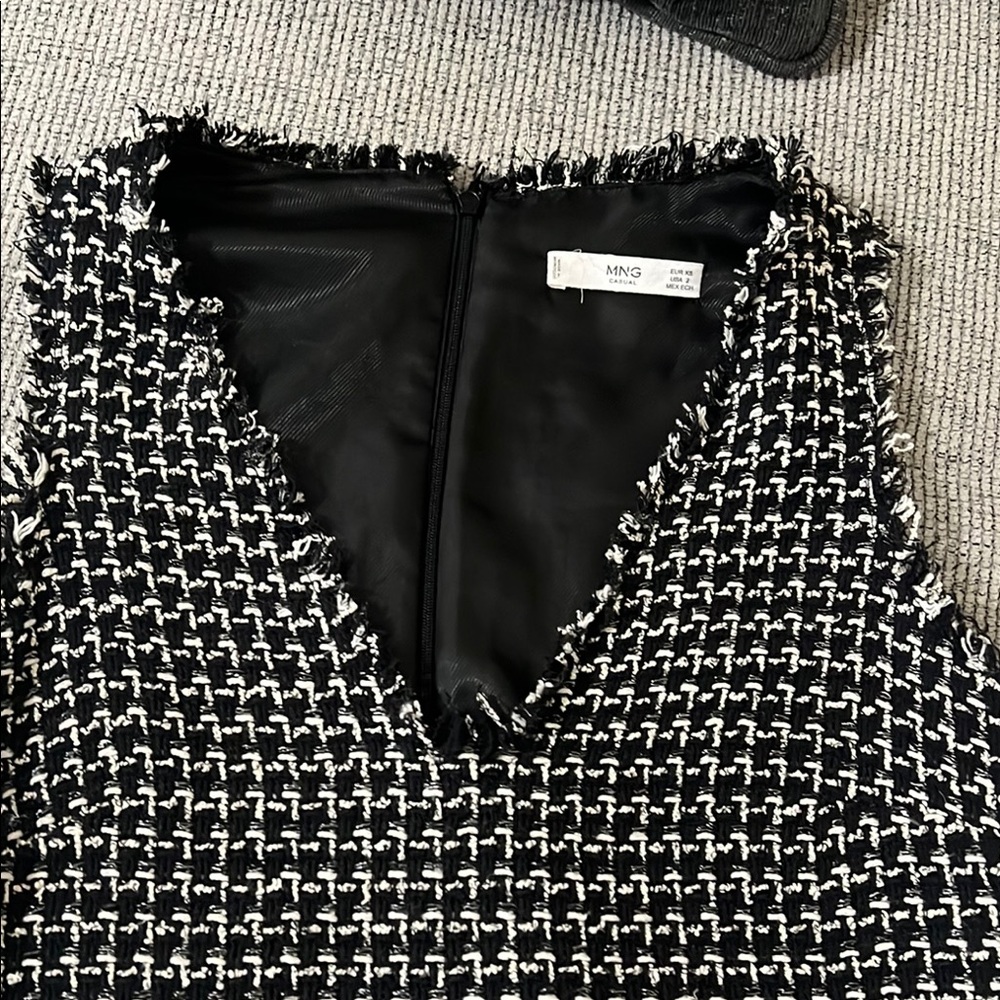 Mango Black and White Sheath V-Neck Mini Dress - Picture 5 of 7